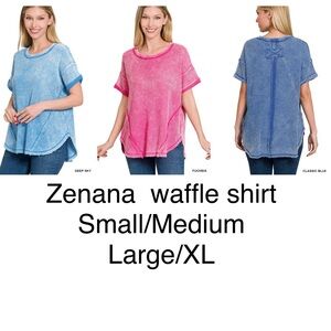 Zenana Outfitters Waffle Knit Tops - Deep Sky and Fuchsia